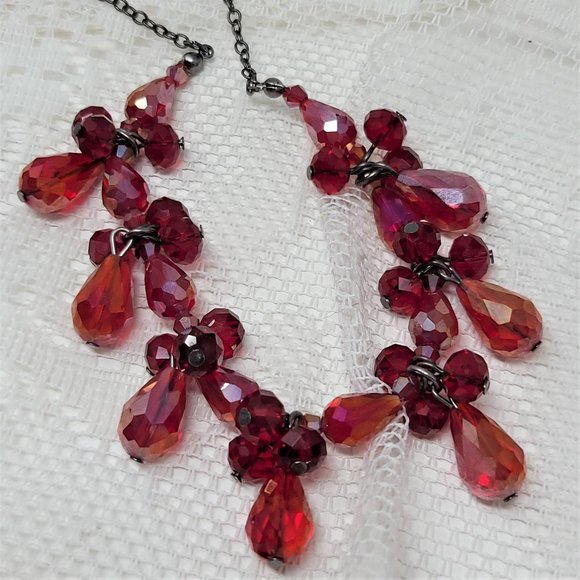 Sparkling Red Beaded Tear Drop Necklace Choker 16 - Picture 7 of 7